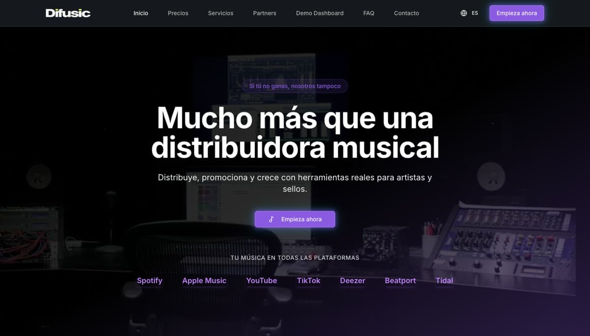 Portada de la web de Difusic: «Mucho más que una distribuidora musical».