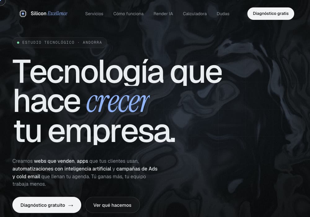 Portada de la web de Silicon Excellence: «Tecnología que hace crecer tu empresa».